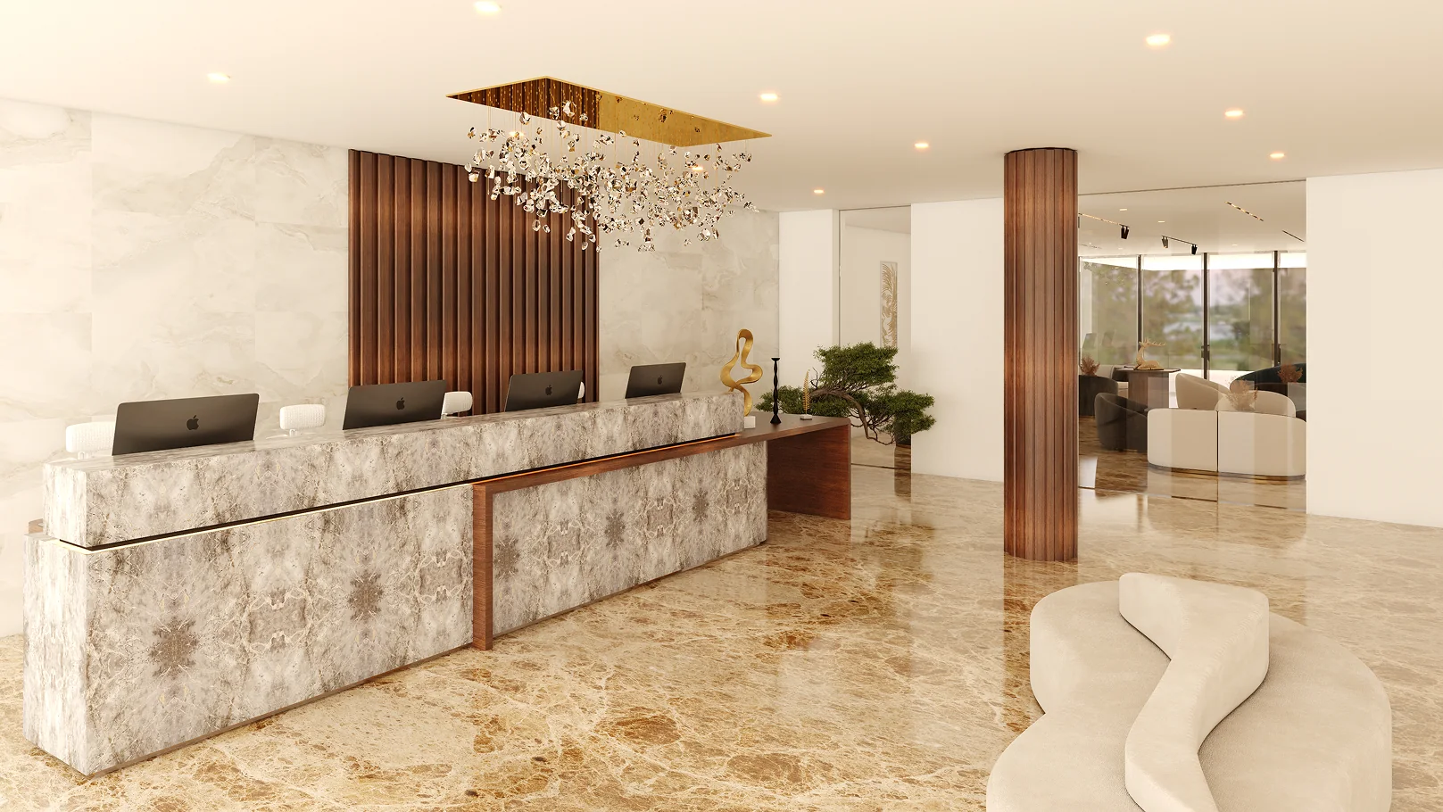 Reception interior design visualisation for Metropolitan Al Mafraq Hotel